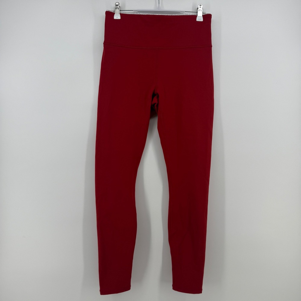 Fabletics PowerHold High Waisted Red Leggings Glitter Strappy Back Medium REG